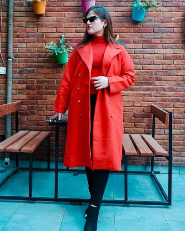 Cherry red trench coats